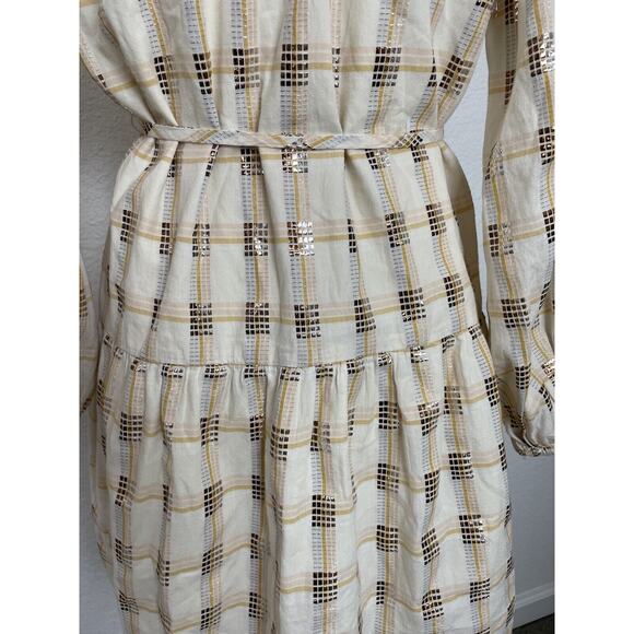 Lou & Grey Mini Dress Belted Plaid Multicolor Metallic FLAW - Picture 10 of 13